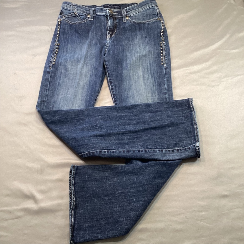 Rock & Republic Kasandra Bootcut Jeans Womens Size 10 Dark Wash Studded Pocket